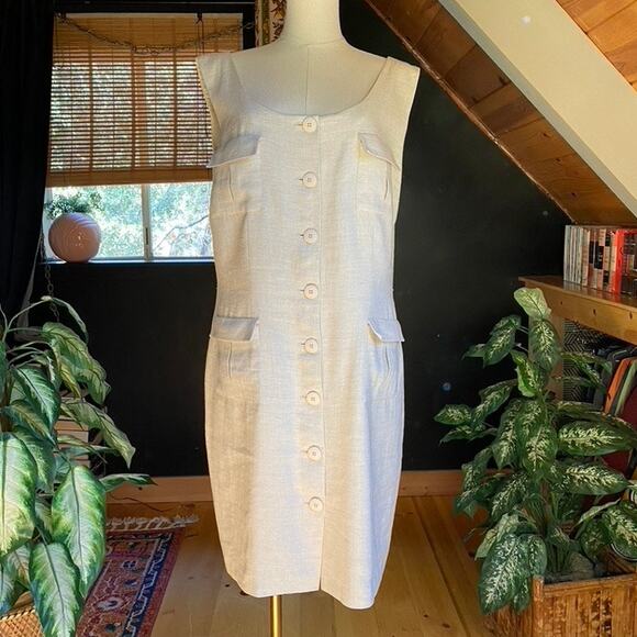 Vintage Dresses & Skirts - Vintage Linen Dress Button Down Front